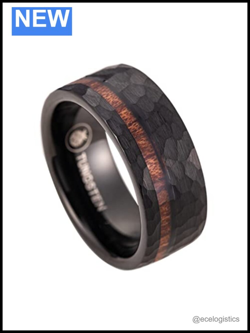 8mm Tungsten Carbide Koa Wood Inlay Comfort Fit Wedding Band Men Ring